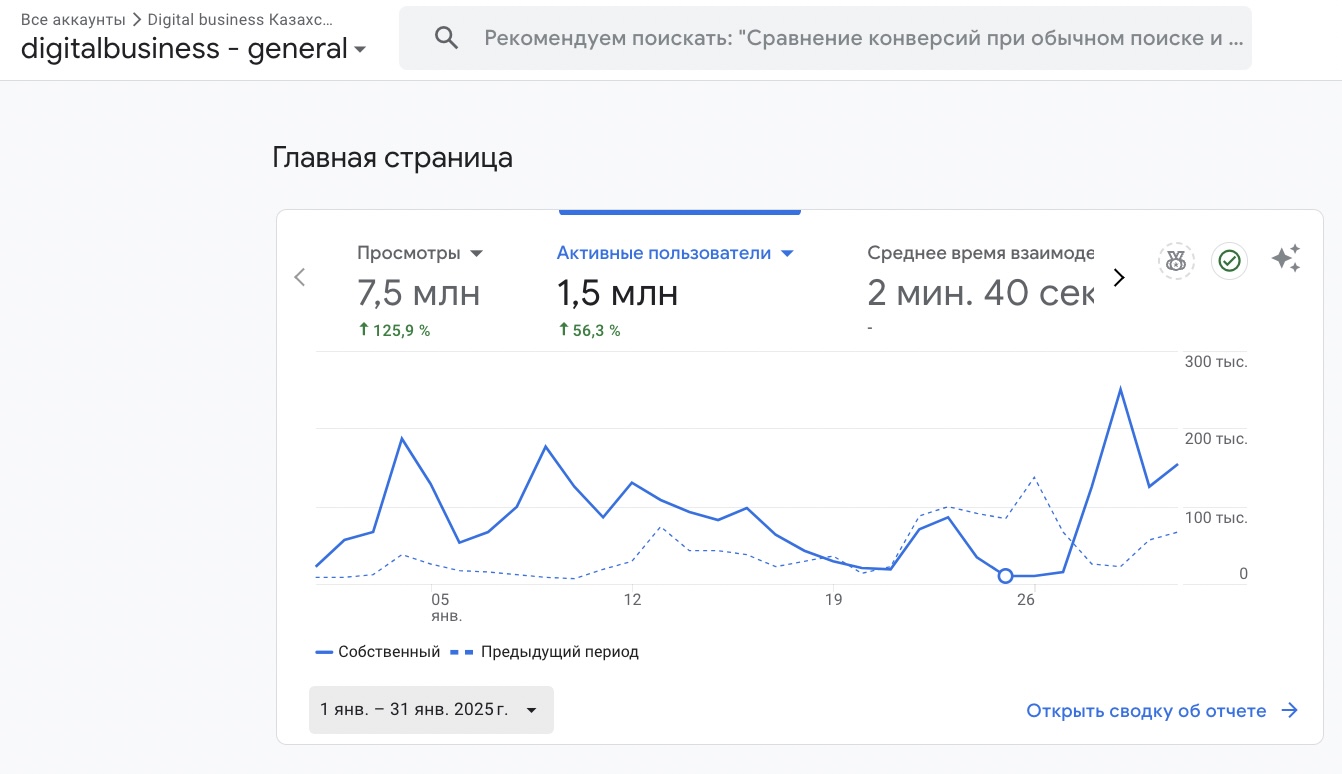 Посещаемость digitalbusiness.kz в январе 2025 года